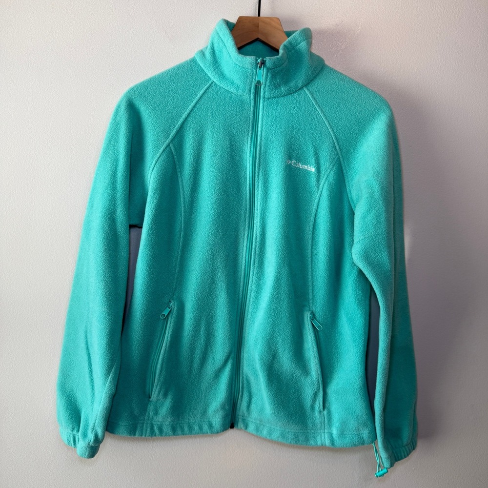 Columbia Women's Full Zip Fleece Jacket Turquoise Aqua Blue Size Large